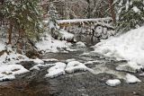 Fluss zwischen schneebedeckten Ufern